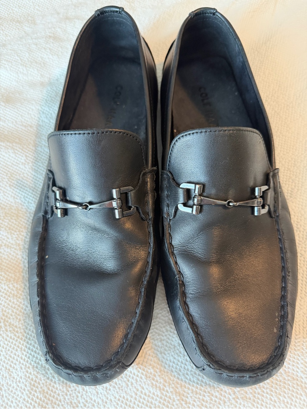 Cole Haan Black Leather Metal-Bit Slip-On Loafers